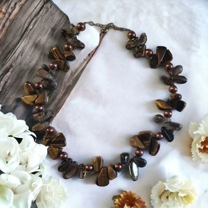 Artistic Tiger Eye Smokey Quartz Copper Necklace Adjustable Chain Fastener